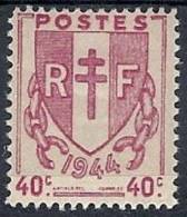 1945-47 FRANCIA STEMMA 40 CENT MH * - FR567 - 1941-66 Stemmi E Stendardi