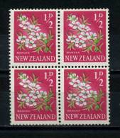 NEW  ZEALAND   1960    Manuka    1/2d   Grey  Green  And  Cerice   Block  Of  4   MH - Unused Stamps