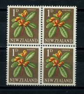 NEW  ZEALAND   1960    Karaka    1d  Orange  Green  Lake  And  Brown   Block  Of  4   MH - Neufs