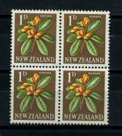 NEW  ZEALAND   1960    Karaka    1d  Orange  Green  Lake  And  Brown   Block  Of  4   MH - Neufs