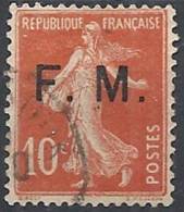 1906-07 FRANCIA USATO FRANCOBOLLI DI FRANCHIGIA 10 CENT ROSSO - FR620 - Military Postage Stamps