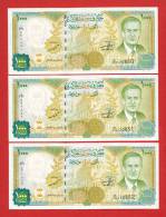 SYR 3 BANCONOTES SERIAL NUMBER X 1000 POUNDS 1997 SECOND EMISSION WITH MAP, UNC. Pr.Hafez Al Assad - Siria