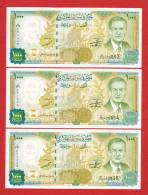 SYR 3 BANCONOTES SERIAL NUMBER X 1000 POUNDS 1997 SECOND EMISSION WITH MAP, UNC. Pr.Hafez Al Assad - Syrien