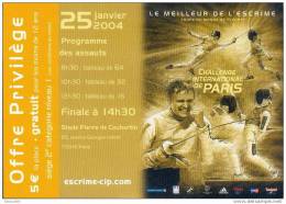 Bon De Réduction " Challenge International De Paris " Escrime Coupe Du Monde De Fleuret - Fechten