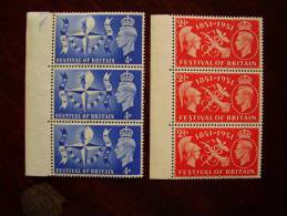 G.B. 1951  FESTIVAL OF BRITAIN Issue  2 1/2d & 4d MINT NEVER HINGED Strips Of THREE MARGINAL. - Neufs