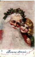 Carte Postale Fantaisie De NOËL - Le Père Noël - SANTA CLAUS - Avec Couronne De Houx Et Jeune Fille Edition Raphaël TUCK - Santa Claus