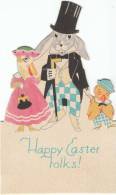 Rabbit Duck Chick Dressed As People On C1910s Vintage Easter Die-cut Card Placard - Pasqua