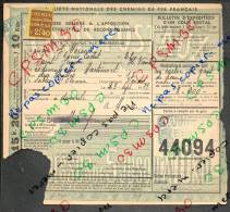 Colis Postaux Bulletin D´expédition (15.20fr 10kg) Avec Timbre 2.40fr - N° 44094 Cachet De Gare S.N.C.F. St JUNIEN PO - Brieven & Documenten