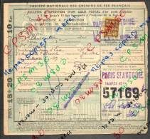 Colis Postaux Bulletin D´expédition 15.20fr Timbre 2.40fr N° 57169 Cachet Gare S.N.C.F. PARIS St ANTOINE - Brieven & Documenten
