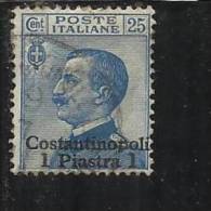 LEVANTE COSTANTINOPOLI 1909-11 1 P SU 25 C TIMBRATO - Bureaux D'Europe & D'Asie