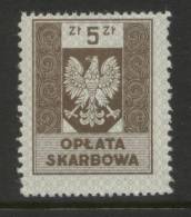 POLAND 1953 GENERAL DUTY REVENUE 5 ZL BROWN WITHOUT IMPRINT - Revenue Stamps