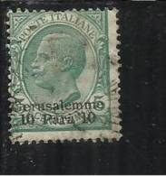 LEVANTE GERUSALEMME 1909 - 1911 SOPRASTAMPATO D'ITALIA ITALY OVERPRINTED 10 PA SU CENT. 5 C USATO USED OBLITERE' - Bureaux D'Europe & D'Asie