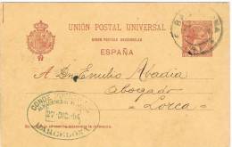 0055. Entero Postal Alfonso XIII , BARCELONA 1894, Num 31B º - 1850-1931