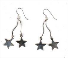 BOUCLES D'OREILLES En ARGENT Double étoiles, Pendantes - Earrings