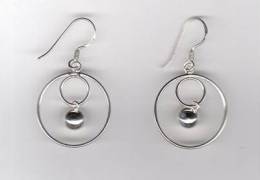 (réf Bou) - BOUCLES D'OREILLES En ARGENT Anneaux Imbriqués Et Sphère Centrale - Earrings