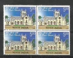 INDIA, 2009, St Pauls Church,Chennai, 150th Anniversary,Block Of 4, Paul ´s Church, Architecture, Christianity  MNH,(**) - Unused Stamps