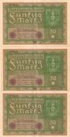 LOTE DE 3 BILLETES CORRELATIVOS  DE ALEMANIA DE 50 MARKS  DEL AÑO 1919 CALIDAD EBC+  (BANK NOTE) - 50 Mark