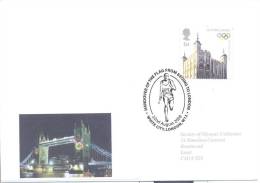 UK Olympic Games2012 London Letter; Handover Of The Flag From Beijing To London, Tower Of London Stamp Tower Bridge Labe - Eté 2012: Londres