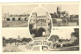G1130 Greetings From Worcester - Monastic Ruins - Cathedral - Bridge - Park - Old Mini Card / Non Viaggiata - Andere & Zonder Classificatie