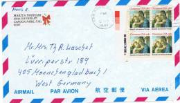 NOEL 40 - ETATS-UNIS Bloc De 4 Bord De Feuille CHRISTMAS 1981 Sur Enveloppe Par Avion Pour L'Allemagne - Covers & Documents