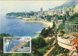 CARTE MAXIMUM  1967 MONACO # ANNÉE DU TOURISME # PRINCIPAUTÉ # MONTE CARLO # COTE D' AZUR # PLAGE # - Cartes-Maximum (CM)