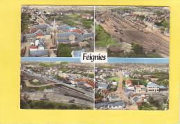 CPSM - 59 -  FEIGNIES - Multivues - Vue D'ensemble - La Gare - Le Pont Le Monument Les écoles - Feignies