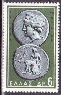 GREECE 1959 Ancient Coins I 6 Drx. Green Vl. 770 MH - Unused Stamps