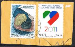 Italia 2011 Frammento Con 2 X Valori €.0,75 Volontariato E Italia / Russia - 2011-20: Used