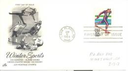 USA Olympic Games 1984 FDC, Cross Country Olympic Stamp And Winter Sport Cachet ; Hockey, Figure Skating, Skiing - Winter 1984: Sarajevo