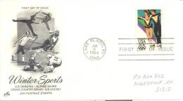 USA Olympic Games 1984 FDC, Figure Skating Stamp And Winter Sports (Hockey, Cross Country Skiing, Alpine Skiing) Cachet - Winter 1984: Sarajevo