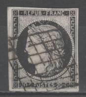 Cérès  N° 3a (Variété, Belle Taches Sur La Tête)  Avec Oblitèration Grille De 1849  TTB - 1849-1850 Cérès