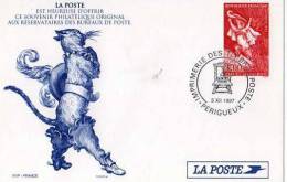 Souvenir Philatelique Offert Par La Poste Aux Reservataires, Imprimerie Des Timbres Perigueux,Chat Botte, Perrault - Official Stationery