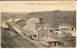 CPA 27 CONCHES La Gare Et Le Buffet Départ Du Train A Vapeur - Conches-en-Ouche