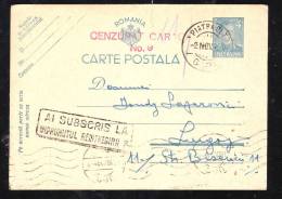 CENSURED CRACAL,OLT STONE,POLITICAL JAIL,COMUNIST PROPAGAND,VERY RARE POSTAL STATIONARY, 1941, ROMANIA - Lettres & Documents