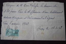 ORAN 18/3/1948 Timbre Fiscal S Document 3 Fr Impôts/timbre Algérie Ex Colonie Française Reçu M. Ben Califa  580 Fr. - Zonder Classificatie