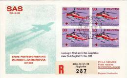 ZURICH  /   MONROVIA  -  Cover _ Lettera   - DC 8 _  SAS - Eerste Vluchten