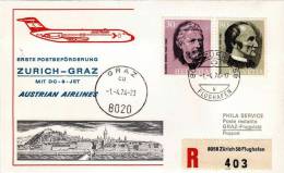 ZURICH  /  GRAZ  -  Cover _ Lettera   -  DC 9 Jet  _  AUSTRIAN AIRLINES - First Flight Covers