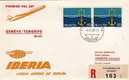 GENEVE  /  TENERIFE  -  Cover _ Lettera   -  IB 827  _  IBERIA - Eerste Vluchten