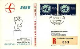 GENEVE  /  VARSOVIE  -  Cover _ Lettera   -  LOT - Eerste Vluchten