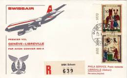 GENEVE  /  LIBREVILLE  -  Cover _ Lettera   -  CONVAIR 990 A  _  SWISSAIR - Eerste Vluchten