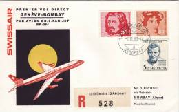 GENEVE  /  BOMBAY  -  Cover _ Lettera   -  DC 8   _  SWISSAIR - Eerste Vluchten