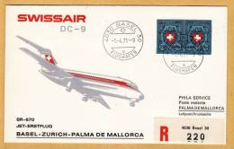 BASEL - ZURICH  / PALMA DE MALLORCA-  Cover _ Lettera  -  DC 9   _  SWISSAIR - Eerste Vluchten