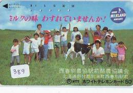 Télécarte JAPON * VACHE (389) COW * KOE * BULL * TAUREAU * KUH * PHONECARD JAPAN * TELEFONKARTE * VACA * TAURUS * - Kühe