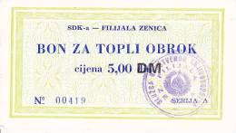 BOSNIEN  -  SDK - A   ZENICA  --  BON ZA TOPLI OBROK  --  5,00 DM - Bosnie-Herzegovine