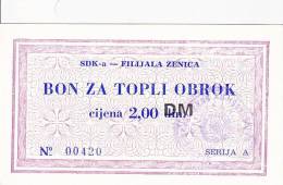 BOSNIEN  -  SDK - A   ZENICA  --  BON ZA TOPLI OBROK  --  2,00 DM - Bosnie-Herzegovine