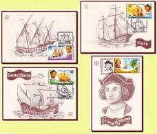 Romania 1992 - Columbus Explorer 4 Maxicards, Pinta & Santa Maria Sailing Ships, Europa CEPT Maximum Cards - Cristoforo Colombo