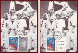 Romania 1969 - Apollo 12 Set Of 2 Maxicards, Different Labels, Space Mission Maximum Cards FDI - Europe