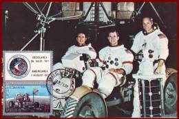 Romania 1971 - Apollo 15 Cruise Shuttle FDI Maxicard, Space Mission Maximum Card + Label, FDC - Europe