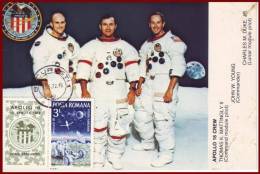 Romania 1972 - Apollo 16 Cruise Shuttle Maxicard, Space Mission Maximum Card + Label - Europe