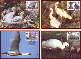 Romania 2006 - Danube Delta Wading Birds 4 FDI Maxicards, Ibis WWF Maximum Cards, FDC - Storks & Long-legged Wading Birds